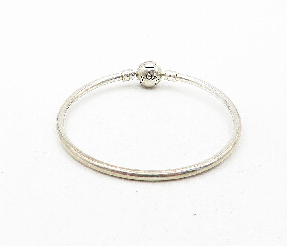 PANDORA 925 Sterling Silver  Vintage Stamped Ball Bead Bangle Bracelet  BT1716
