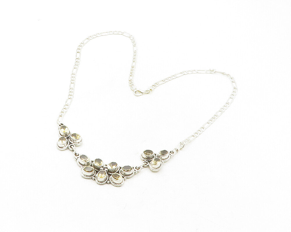 925 Sterling Silver  Yellow Topaz Oval Twist Link Shiny Chain Necklace  NE2156