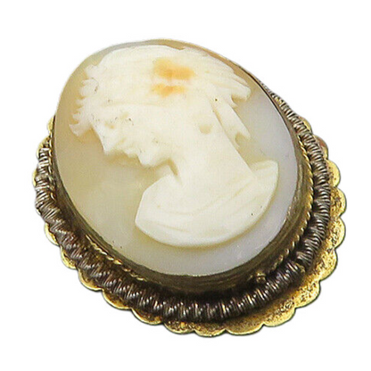 925 Sterling Silver  Vintage Antique Carved Woman Cameo Brooch Pin  BP7460
