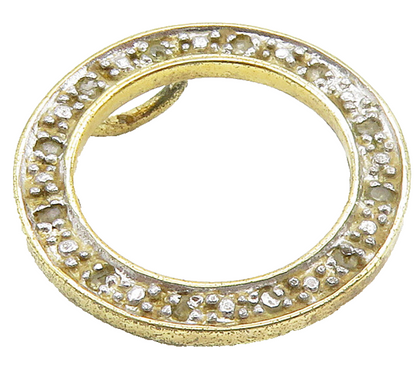 925 Sterling Silver  Vintage Genuine Diamonds Open Circle Pendant  PT12322