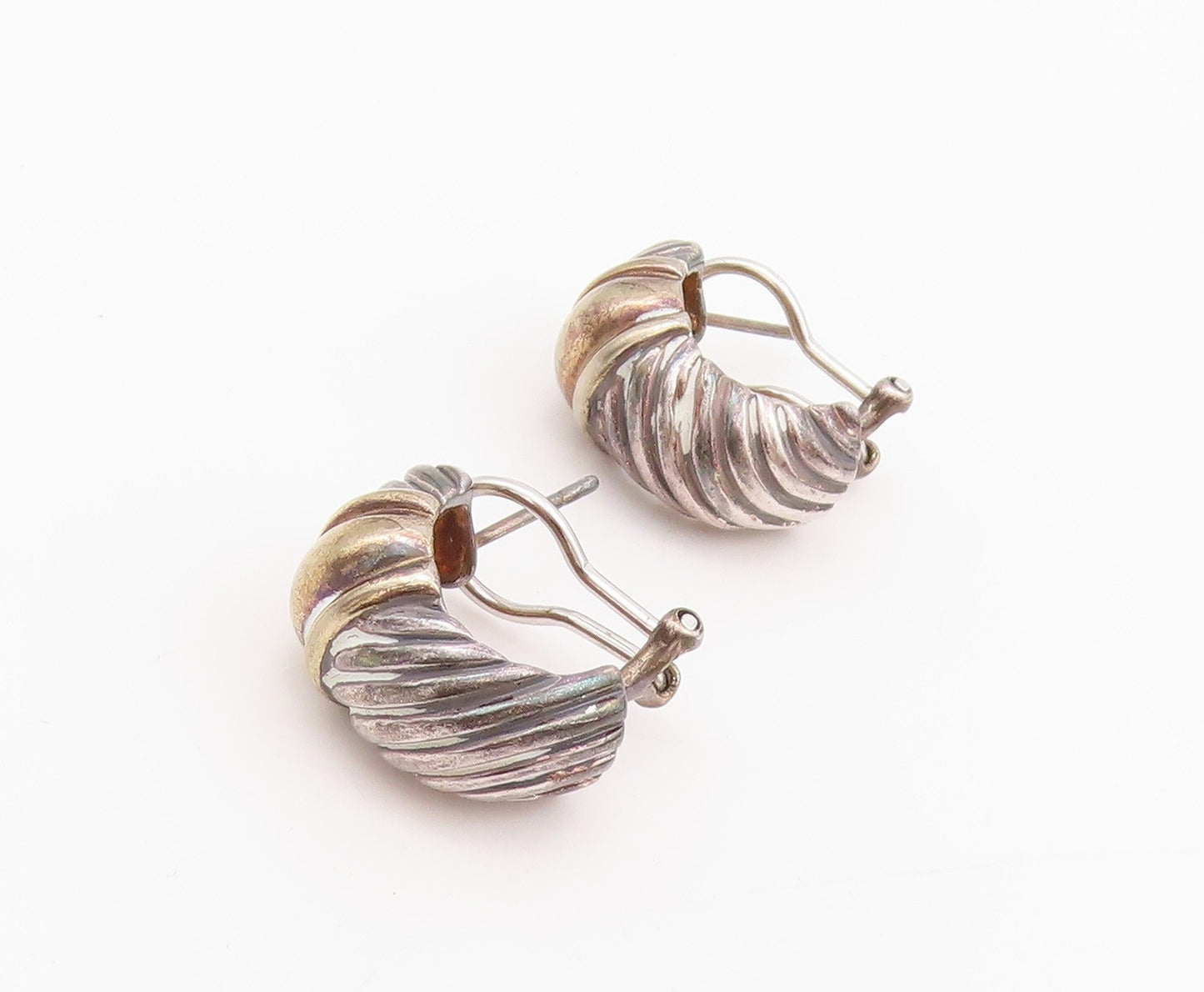 925 Sterling Silver Vintage Earrings Dark Tone Grooved Design  EG13654