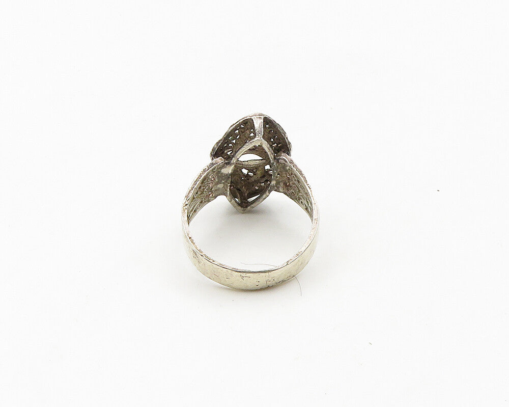 925 Sterling Silver  Vintage Dark Tone Filigree Band Ring Sz 7.5  RG18641