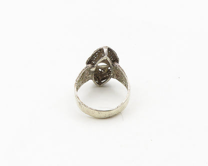 925 Sterling Silver  Vintage Dark Tone Filigree Band Ring Sz 7.5  RG18641