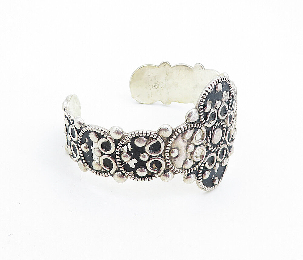 MEXICO 925 Sterling Silver  Vintage Oxidized Swirl Twist Cuff Bracelet  BT2727