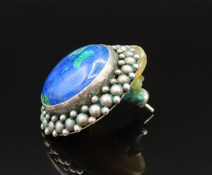 925 Silver  Vintage Beaded Cluster Border Azurite Stud Earrings  EG11730