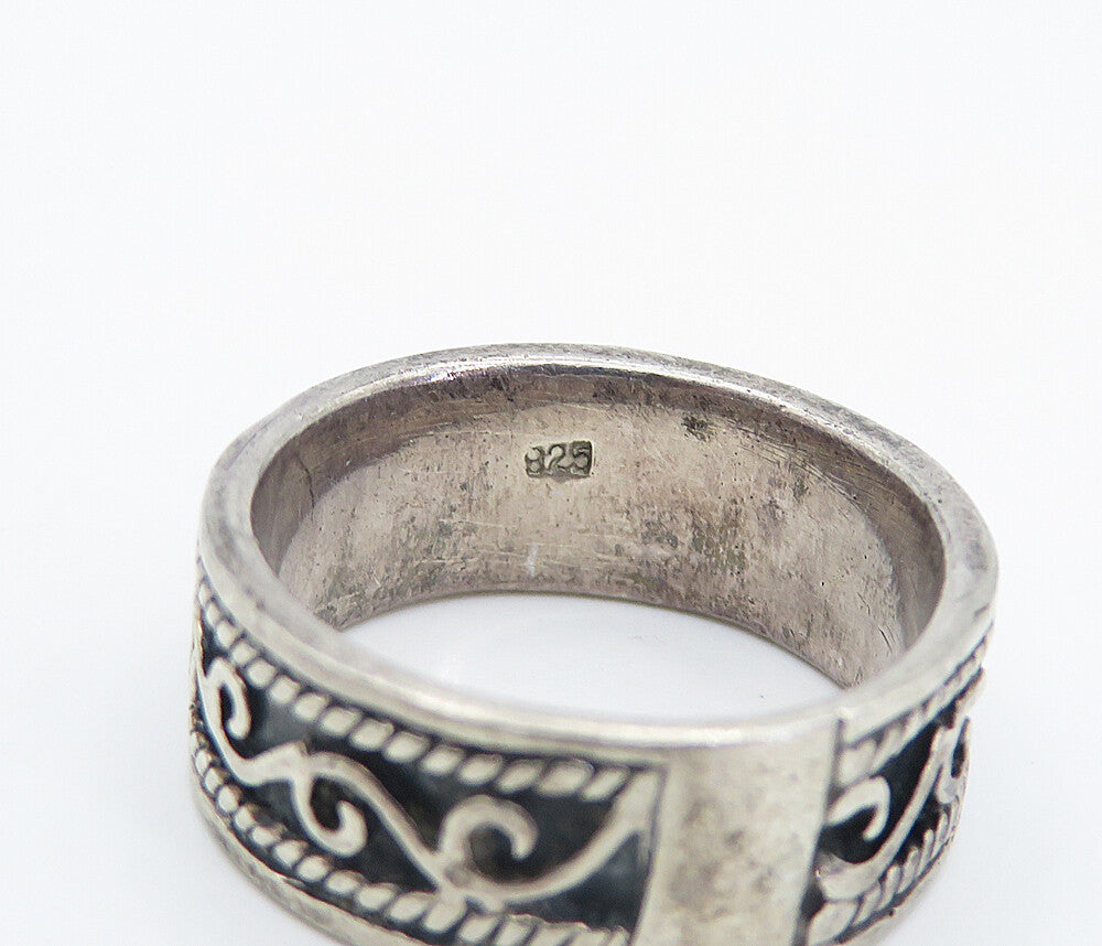 925 Sterling Silver  Vintage Dark Tone Swirl Pattern Band Ring Sz 5.5  RG8269