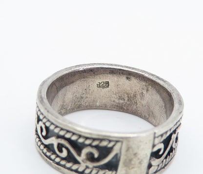 925 Sterling Silver  Vintage Dark Tone Swirl Pattern Band Ring Sz 5.5  RG8269