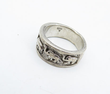 925 Sterling Silver Vintage Raised Elephant Pattern Band Ring Sz 6.5 RG4884