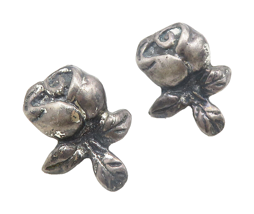 925 Sterling Silver  Vintage Oxidized Rose Flower Non Pierce Earrings  EG5518