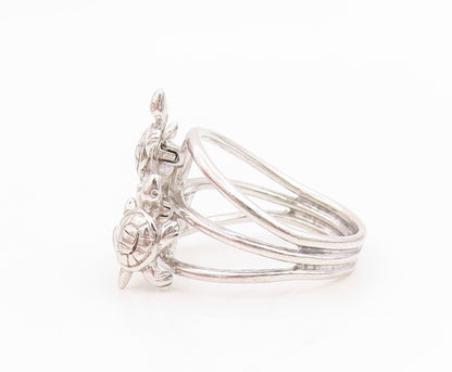 925 Sterling Silver Vintage Ring Triple Turtle Split Shank Moves  Sz 7  RG35414