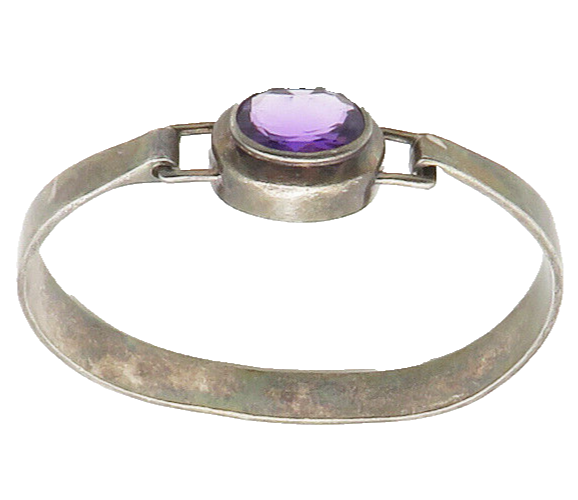 BOMA 925 Sterling Silver  Vintage Amethyst Smooth Hook Bangle Bracelet  BT6736