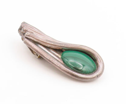 925 Sterling Silver Vintage Earrings Malachite Bold Swirly Large Clip On EG14025