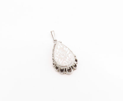 925 Sterling Silver Vintage Pendant Drop Shape Floral Design ( OPENS ) PT24682