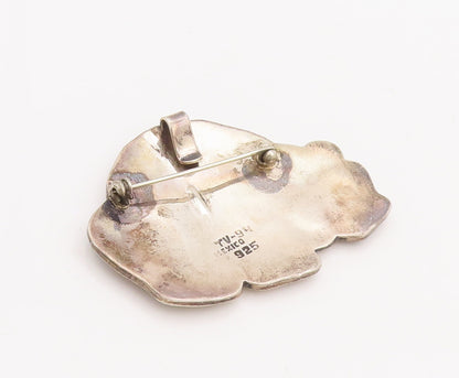 925 Sterling Silver Vintage Brooch Pin MEXICO Black Enameled Panda  BP11060