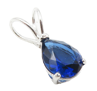 925 Sterling Silver  Tear Drop Blue Topaz Petite Shiny Pendant  PT8976