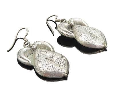 925 Sterling Silver  Vintage Antique Hollow Textured Dangle Earrings  EG3032