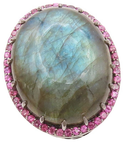 925 Sterling Silver Vintage Ring Oval Alexandrite Halo Pink Topaz  Sz 7  RG30183