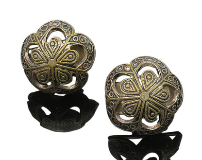 EUROPEAN 925 Silver  Vintage Floral Motif Cut Out Non Pierce Earrings  EG11614