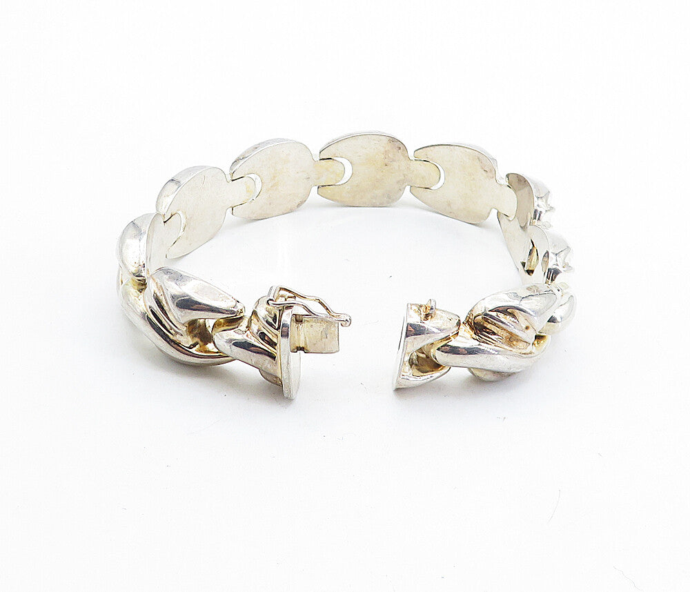 925 Sterling Silver  Vintage Shiny Fluted Hinge Link Chain Bracelet  BT2542