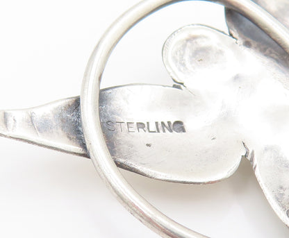 925 Sterling Silver  Vintage Stem Wrapped Etched Flower Brooch Pin  BP10106