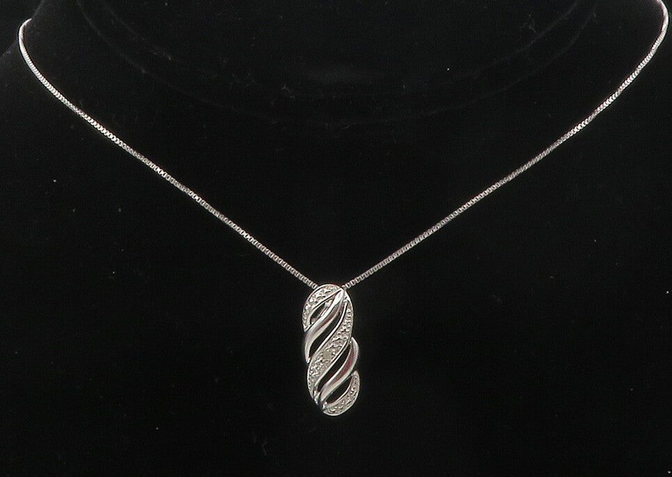925 Sterling Silver  Shiny Genuine Diamond Swirl Thin Chain Necklace  NE2061