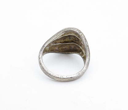 925 Sterling Silver  Vintage Dark Tone Fluted Dome Twist Band Ring Sz 7 RG3556