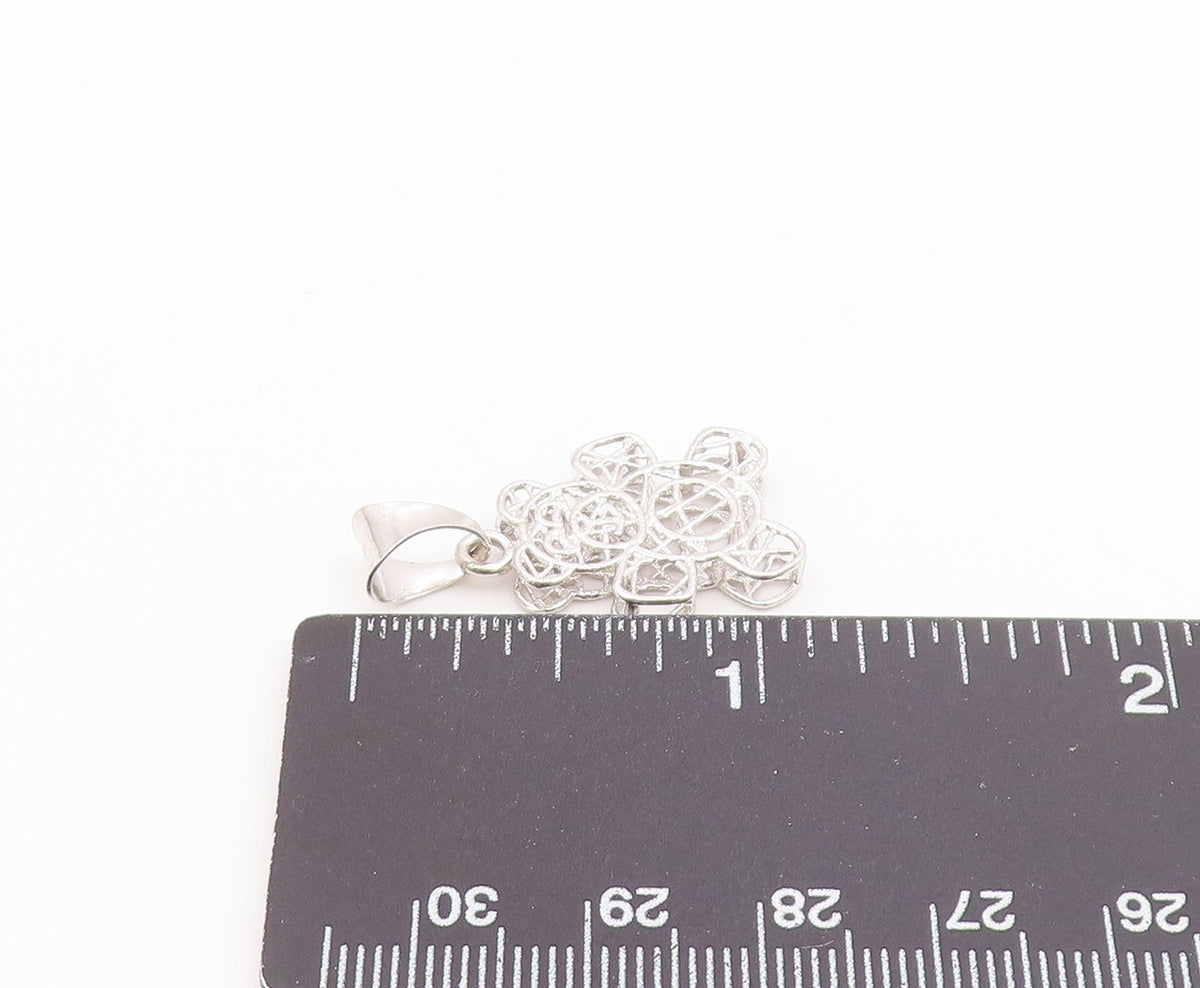 925 Sterling Silver  Etching Detail Wired Teddy Bear Drop Pendant  PT1394