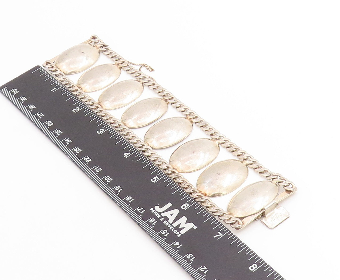 925 Sterling Silver Vintage Bracelet Geometric Solid Oval Link Chain  BT11421