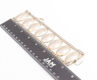 925 Sterling Silver Vintage Bracelet Geometric Solid Oval Link Chain  BT11421