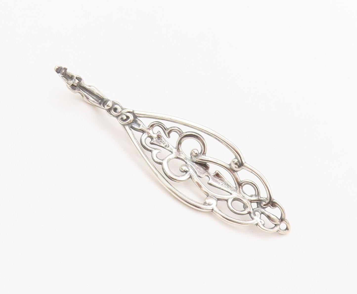 925 Sterling Silver Vintage Pendant CAROLYN POLLACK Drop Swirly Carved  PT22756
