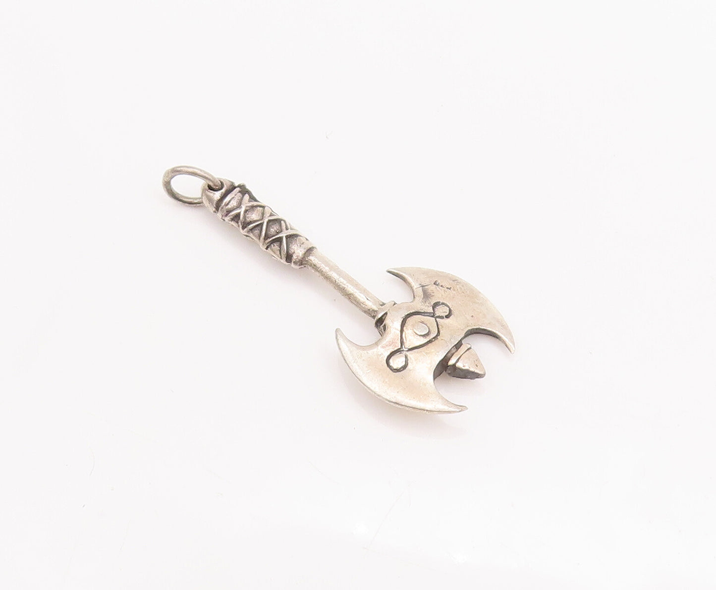 925 Sterling Silver Vintage Pendant Solid Carved Axe Warrior Pendent  PT23280