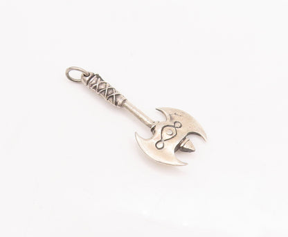 925 Sterling Silver Vintage Pendant Solid Carved Axe Warrior Pendent  PT23280