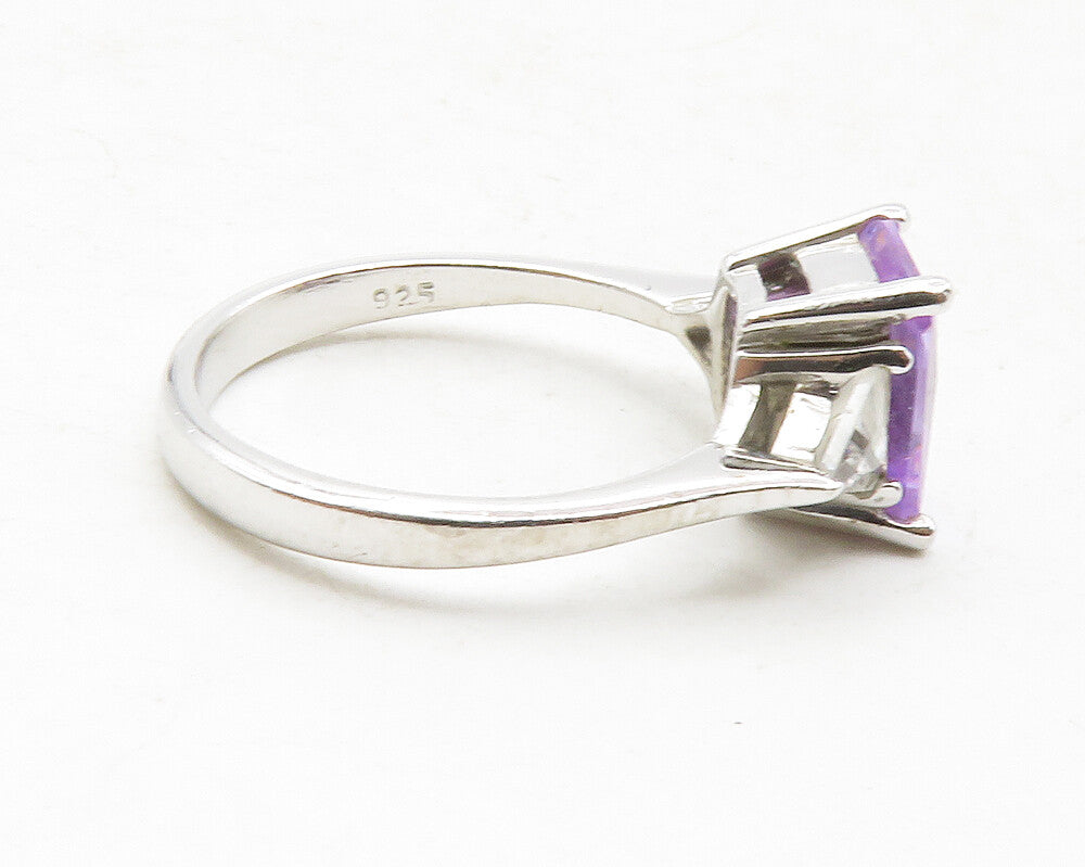 925 Sterling Silver  Purple & White Cubic Zirconia Band Ring Sz 7  RG12941