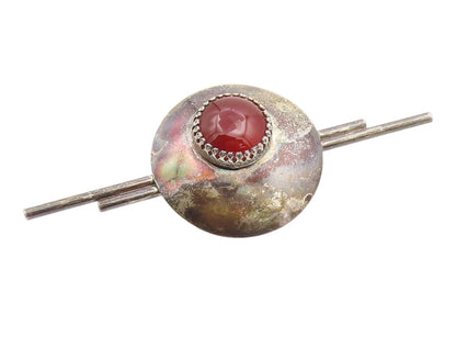925 Sterling Silver Vintage Brooch Cabochon Carnelian Geometric Pin  BP12448