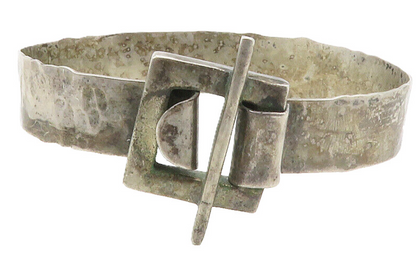 925 Sterling Silver  Vintage Dark Tone Square Buckle Bangle Bracelet  BT5436