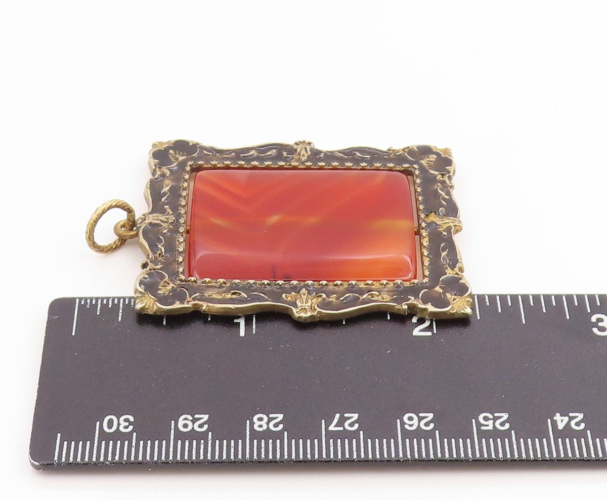 925 Sterling Silver Vintage Pendant Gold Plated Carnelian Spinner Fob  PT26075