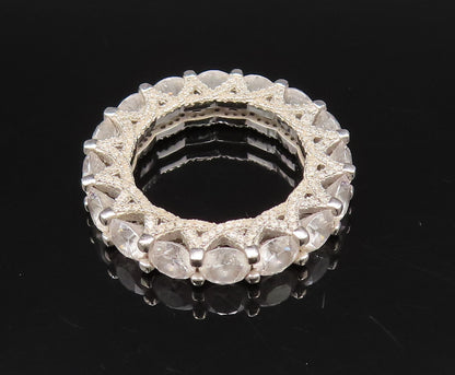 925 Silver  Vintage Star Detail & Cubic Zirconia Eternity Ring Sz 7.5  RG26097