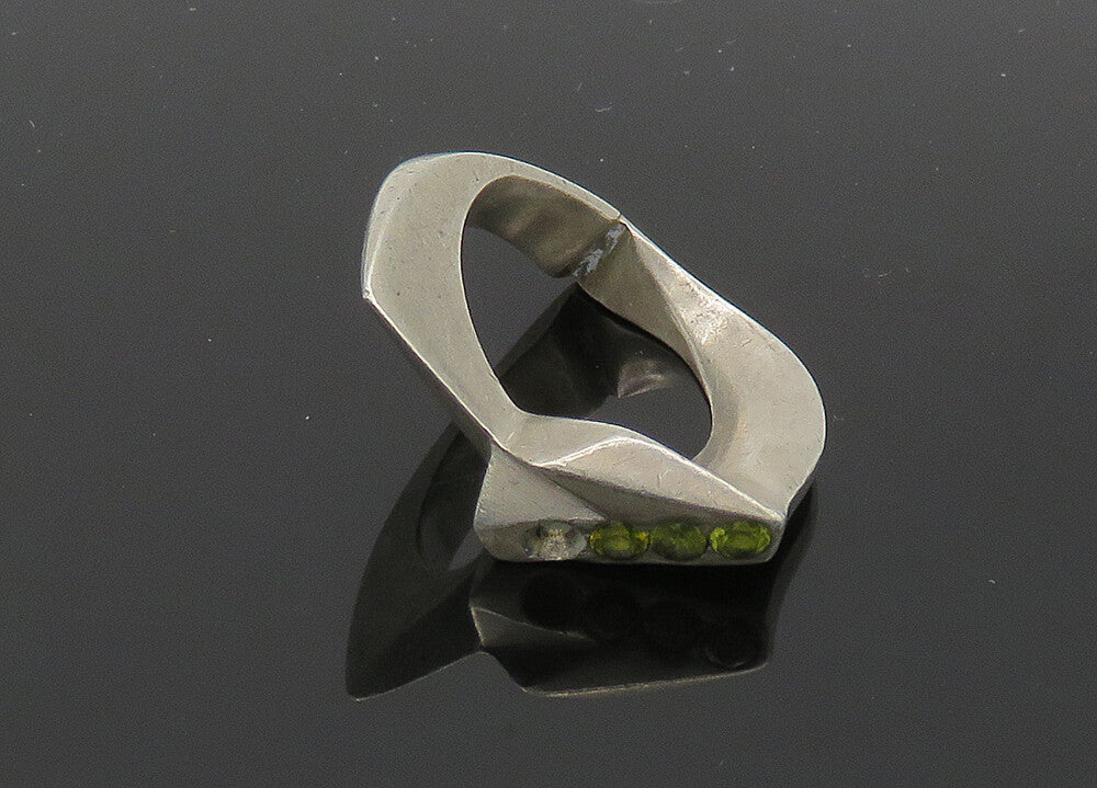925 Sterling Silver  Vintage Peridot Modernist Shiny Band Ring Sz 7  RG20692