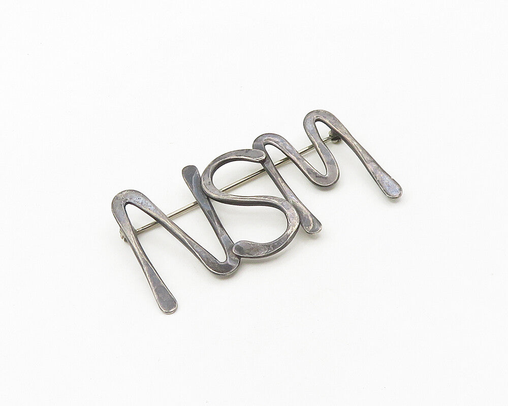 LORE 925 Sterling Silver  Vintage Modernist Oxidized Brooch Pin  BP7283