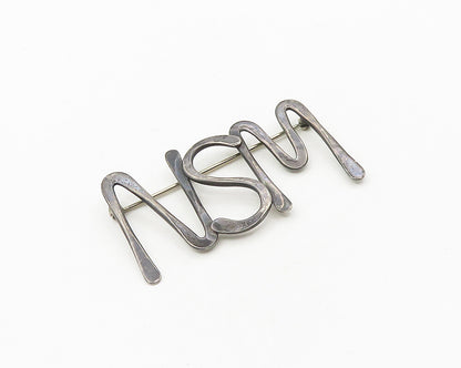 LORE 925 Sterling Silver  Vintage Modernist Oxidized Brooch Pin  BP7283