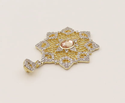 925 Silver  Vintage Two Tone Sparkly Topaz Openwork Star Pendant  PT21958