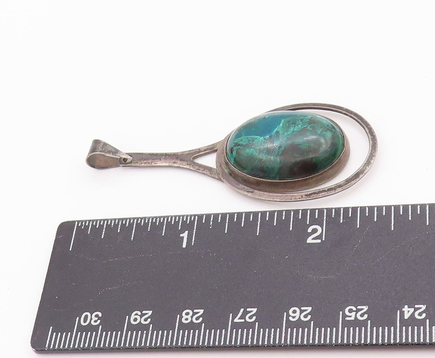925 Sterling Silver Vintage Pendant ISRAEL Antique Oval Turquoise   PT24546