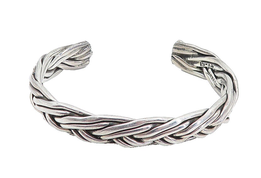 MEXICO 925 Sterling Silver Vintage Dark Tone Braided Cuff Bracelet BT2927