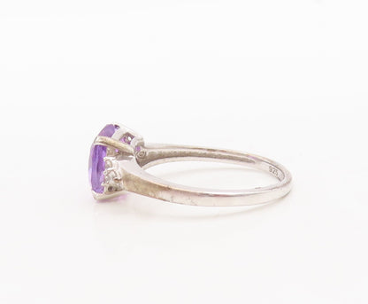 925 Sterling Silver Vintage Ring Square Cut Amethyst Topaz inlay  Sz 7  RG29745