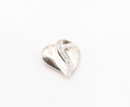 925 Sterling Silver  Vintage Genuine Diamonds Love Heart Pendant  PT18203