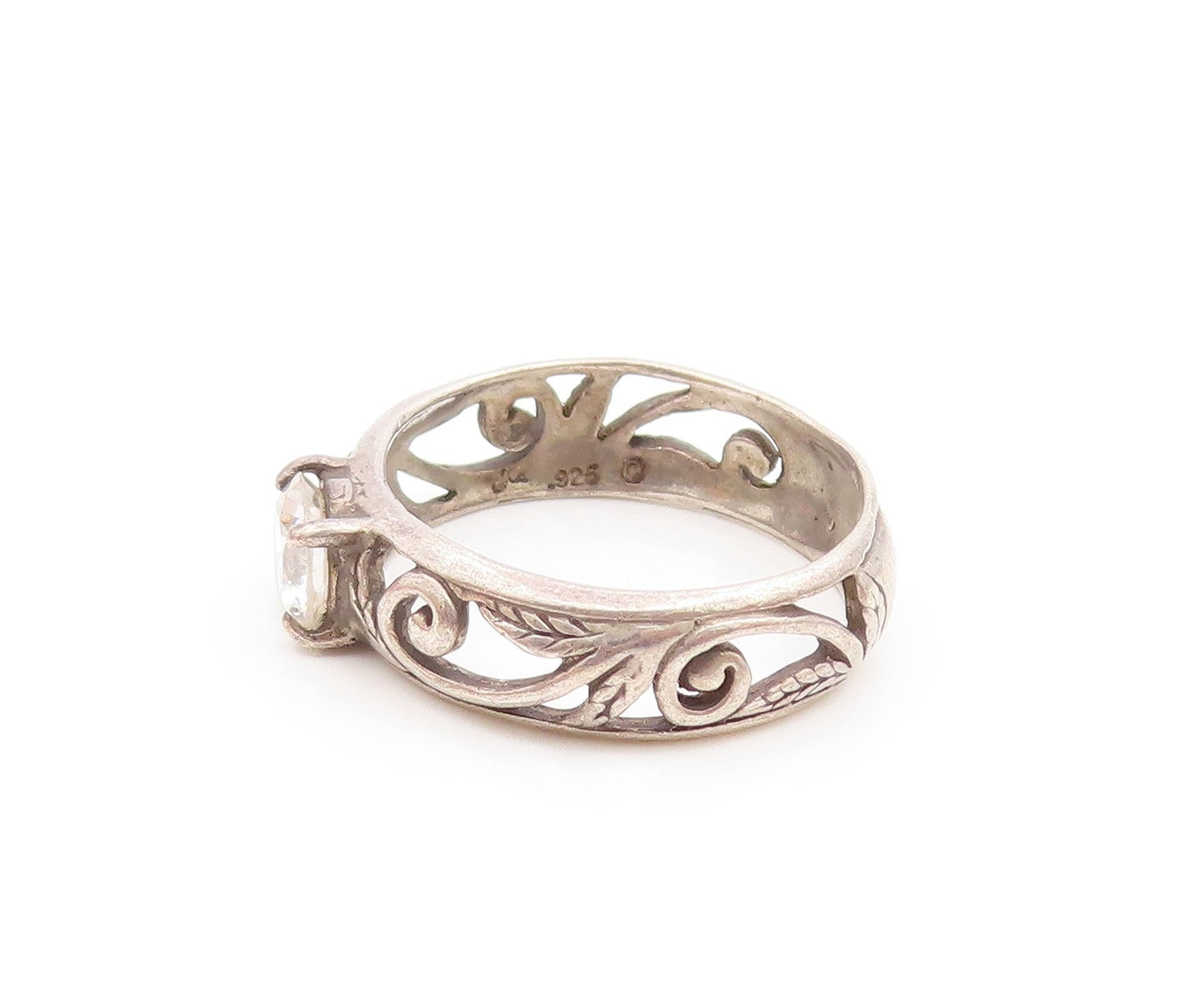 925 Sterling Silver Vintage Cubic Zirconia Swirl Vine Band Ring  Sz 8  RG20038