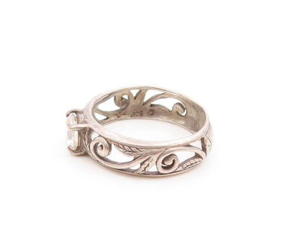 925 Sterling Silver Vintage Cubic Zirconia Swirl Vine Band Ring  Sz 8  RG20038