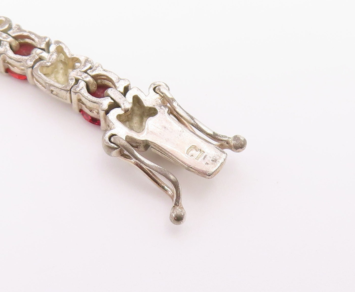 925 Sterling Silver Vintage Bracelet Classic Round Cut Garnet Link  BT12174