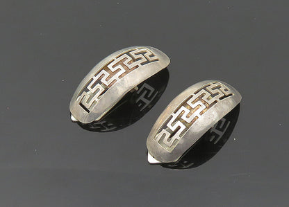 925 Sterling Silver  Vintage Open Greek Key Dome Non Pierce Earrings  EG10114