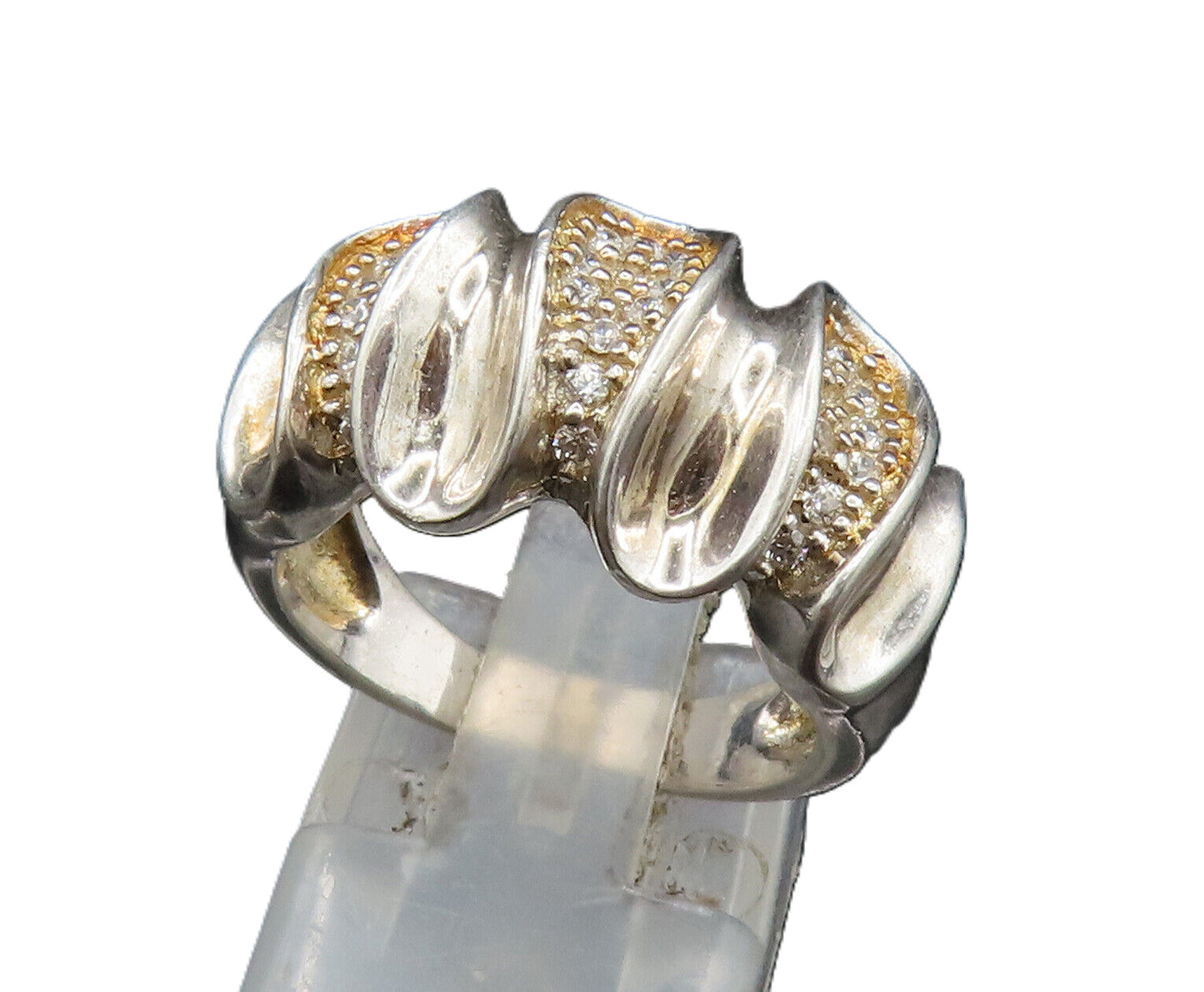 925 Sterling Silver  Vintage Cubic Zirconia Concave Wave Ring Sz 7  RG25000